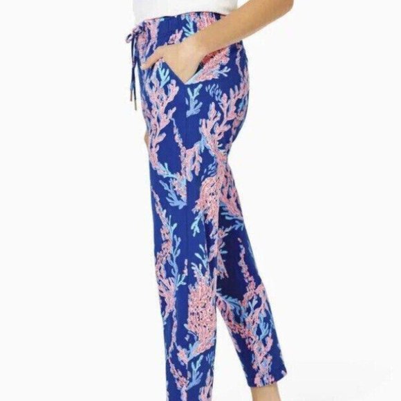 Lilly Pulitzer 28" Emora Knit Pants Printed Cotton Blue Resort S New - Picture 3 of 9